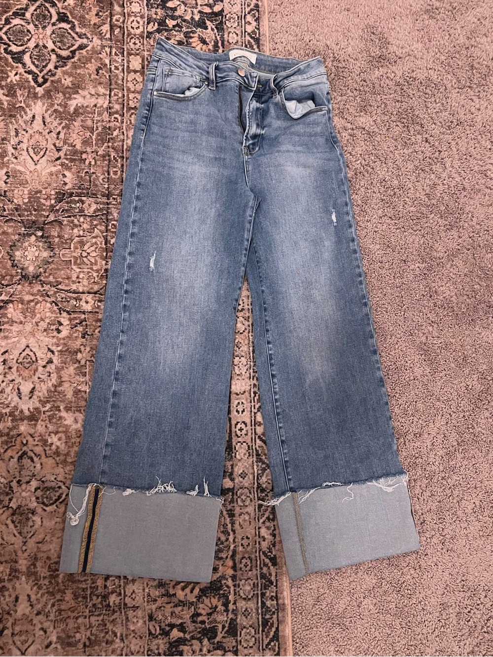 Risen jeans -High Rise Wide Leg Stretch Cuffed Jean
